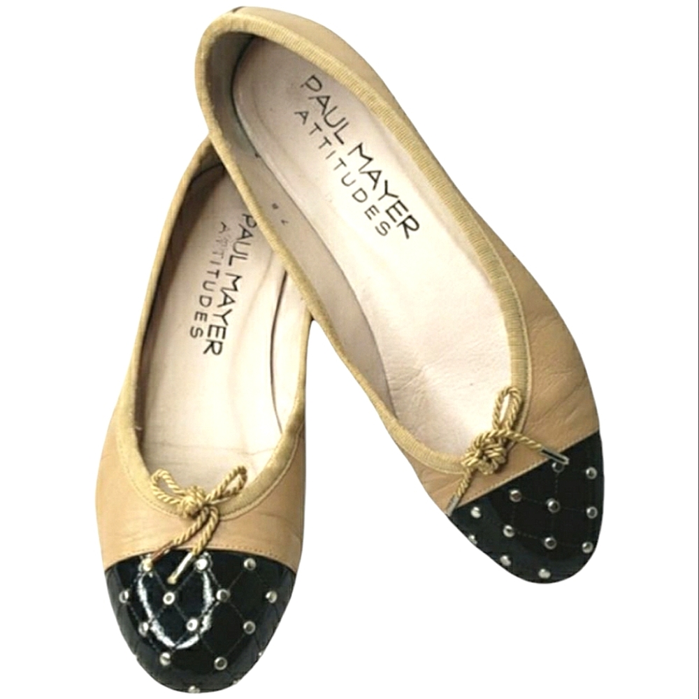 Paul Mayer Attitudes Iconic Ballet Flat Quilted CAP Toe Studs Bow Balletcore 7